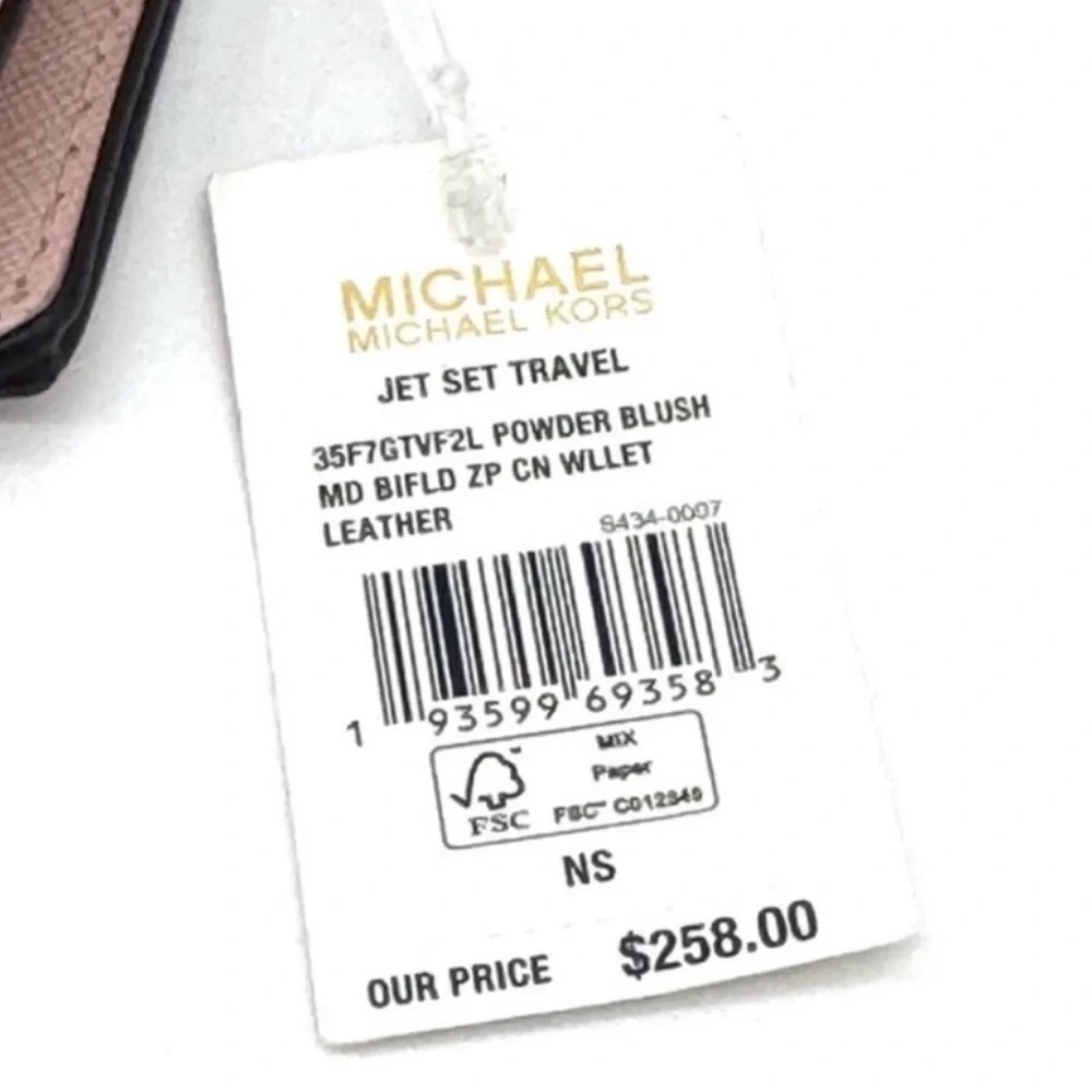 Michael Kors Medium Jet Set Travel Zip Chain Bifold Wallet Leather Powder Blush